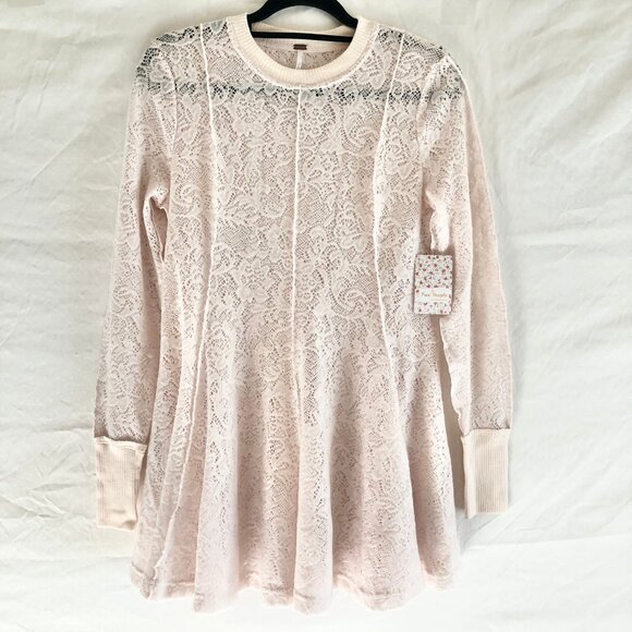 Free People "Coffee In The Morning" Chamoix Lace Tunic Top Size S - Picture 3 of 12